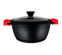 briebe Black Titanium Casserole de cuisine à induction antiadhésive en titane, 28 cm, fonte d'aluminium, revêtement sans PFOA, couvercle en verre, poignées en silicone amovibles, vitrocéramique, gaz,