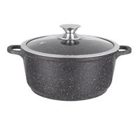 Kamberg - Marmite Faitout 24 cm - Fonte d'Aluminium - Revêtement Type Pierre - Couvercle en Verre - Tous Feux dont Induction - Sans PFOA - 0008032, Noir