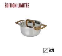 Faitout mini 9 cm 2 anses cuivrées avec couvercle inox castel pro 5 ply