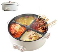 Faitout multifonction à quatre grilles de 6 L, cuisinière électrique multifonctionnelle à quatre grilles, grande capacité intégrée chaudron, contrôle indépendant de la température (blanc)