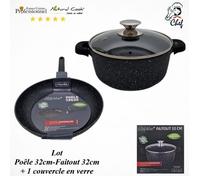 Faitout/Poêle 32cm - Volksuchen Klaus - Antiadhésif - Effet Pierre - Couvercle en Verre