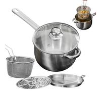 Faitout pour friture,Couvercle transparent à long manche Ustensiles de cuisine - Friteuse avec Panier et Couvercle,Pour cuisiner frites, poisson, poulet sur cuisinière électrique ou à gaz Maison