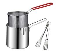 Faitout profond - Mini taille en acier inoxydable 304 avec pince à passoire | Friteuse de style japonais, compatible avec cuisinière à gaz économe en huile, poêle à gaz pour cuisiner, cuisiner