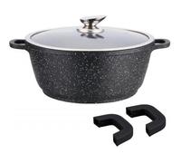 Faitout - SHEPLER - 28 cm - Effet pierre - Anti-adhésif - Couvercle en verre