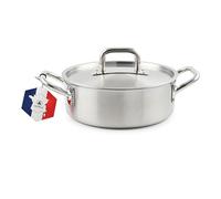 Faitout Triplex Inox 28cm 6L avec Couvercle - Tous Feux dont Induction - Fabriqué en France - Couleur Argent