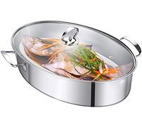 Faitout vapeur en acier inoxydable avec grille et poêle en céramique - Batterie de cuisine durable de 8 l pour cuire du poisson à la vapeur et faire bouillir la soupe, finition argentée