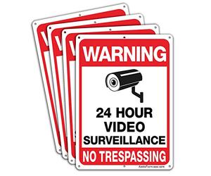 Faittoo 4-Pack Video Surveillance Sign, No Trespassing Metal Reflective Warning Sign, 10 x7 Inches 0.40 Aluminum Indoor or Outdoor Use for Home Business CCTV Security Camera,UV Protected & Waterproof