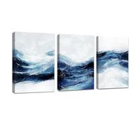 FajerminArt 3 Pièces Abstrait Bleu marine Blanc Tableau Décoration Murale Salon Impression sur Toile Image sur Toile Peintures sur Toile Décoration Murale pour Chambre Maison Bain 30x40cmx3pcs