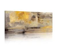 FajerminArt Cadre en Bois Impression sur Toile Moderne Abstrait Jaune Moutarde Peintures sur Toile Art Mural Grande Tableau Decoration Murale Salon Chambre prêt à accrocher 50x120 cm