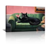FajerminArt Drôle Noir Chat Martini Tableau Décoration Murale Salon, Éclectique Cocktail Poster Mural Impression Sur Toile Ute Animal Affiche Decoration Murale Décor pour Chambre Maison Bureau 30x40cm