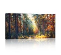 FajerminArt Grande Automne Forêts Soleil Cadre En Bois Tableau Decoration Murale, Jungle Forêt Art Mural Impression Sur Toile Peintures Salon Chambre Bureau deco murale Prêt à Suspendre 100x50cm