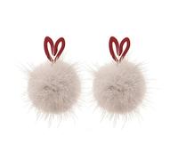 Fajewellery Boucles d'oreilles à clip pour femme Rouge - Coeur avec pompon duveteux, pour oreilles non percées