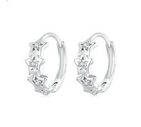 Fajewellery Boucles d'oreilles créoles en argent sterling 925 avec étoile en zircone - Cadeau d'anniversaire pour femme et fille
