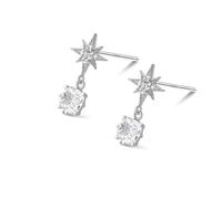 Fajewellery Boucles d'oreilles en argent 925 sterling - Étoile à huit branches avec zirconium cubique - Élégant et brillant Pour femme