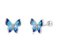 Fajewellery Boucles d'oreilles papillon bleu en argent sterling 925 pour filles