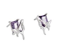 Fajewellery Boucles d'oreilles papillon en argent 925 Pierre zirconium carrée violette Bijoux élégants pour femme Cadeau anniversaire Hypoallergénique