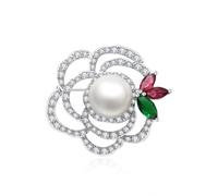 Fajewellery Broche rose élégante avec perle et zircone pour femme