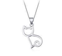 Fajewellery Collier Chat en Argent 925 Sterling - Pendentif Mignon en Forme de Chat - Chaîne Adjustable 45 cm - Bijou Élégant pour Femme - Cadeau pour les Amoureux des Chats
