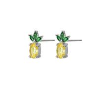 Fajewellery Petites boucles d'oreilles en forme de fruit avec zircon jaune et ananas pour femme et fille - Cadeau d'été