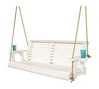 FAJNUZI2024 Banquette Jardin Balançoire d'extérieur, Chaise Suspendue à Dossier Roulant, balançoire en Bois avec Corde de Suspension, Support de Verre siège de Jardin