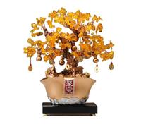 FAJNUZI2024 Bonsaï en Cristal Arbre en Cristal de Citrine - Ornements Corne d'abondance Fortune for la décoration Maison et du Bureau Chanceux Décor d'arbre de Pierres précieuses(Gold)