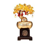 FAJNUZI2024 Bonsaï en Cristal Arbre Porte-Bonheur en Citrine à Base Haute, décoration de Pendaison crémaillère avec Ouverture Lingot d'or Décor d'arbre de Pierres précieuses(Gold)
