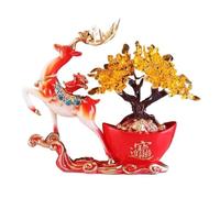 FAJNUZI2024 Bonsaï en Cristal Arbre Porte-Bonheur en Pierres précieuses, Ornements Forme de cerf for Attirer la Richesse, décoration Feng Shui for Maison Décor d'arbre de Pierres précieuses(Red)