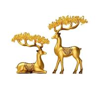 FAJNUZI2024 Bonsaï en Cristal Décoration d'arbre en Cristal représentant Un cerf jumeau, Ornement de Bureau Feng Shui for la Maison Décor d'arbre de Pierres précieuses(Gold)