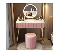 FAJNUZI2024 Coiffeuse avec tiroirs Ensemble de Bureau Maquillage Moderne, Commode Chambre à Coucher, comptoir en marbre Simple, Table, Miroir, Tabouret, Ensemble(Pink Round Stool,80cm)