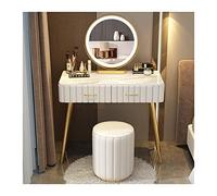 FAJNUZI2024 Coiffeuse avec tiroirs Ensemble de Bureau Maquillage Moderne, Commode Chambre à Coucher, comptoir en marbre Simple, Table, Miroir, Tabouret, Ensemble(White Round Stool,80cm)