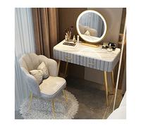FAJNUZI2024 Coiffeuse avec tiroirs Ensemble de Bureau Maquillage Moderne, Commode Chambre à Coucher, comptoir en marbre Simple, Table, Miroir, Tabouret, Ensemble(Gray Chair,80cm)