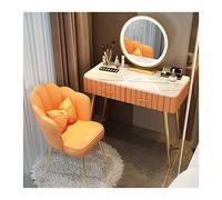 FAJNUZI2024 Coiffeuse avec tiroirs Ensemble de Bureau Maquillage Moderne, Commode Chambre à Coucher, comptoir en marbre Simple, Table, Miroir, Tabouret, Ensemble(Orange Chair,100cm)