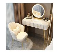 FAJNUZI2024 Coiffeuse avec tiroirs Ensemble de Bureau Maquillage Moderne, Commode Chambre à Coucher, comptoir en marbre Simple, Table, Miroir, Tabouret, Ensemble(White Chair,80cm)