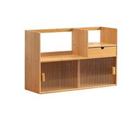 FAJNUZI2024 Étagère Étagère de Bureau en Bambou, Petit, Support classement à Plusieurs Niveaux avec Porte coulissante Bibliothèque(Petit)