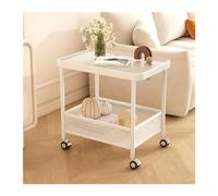 FAJNUZI2024 Îlot Roulant pour Cuisine Table d'appoint Mobile, Support de Stockage à Double Couche avec Roues, collations en Verre, Chariot au Sol, Cuisine(Blanc)