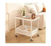 FAJNUZI2024 Îlot Roulant pour Cuisine Table d'appoint Mobile, Support de Stockage à Double Couche avec Roues, collations en Verre, Chariot au Sol, Cuisine(Dark Brown)