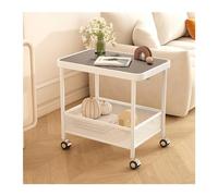 FAJNUZI2024 Îlot Roulant pour Cuisine Table d'appoint Mobile, Support de Stockage à Double Couche avec Roues, collations en Verre, Chariot au Sol, Cuisine(Noir)