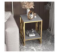 FAJNUZI2024 Table Basse Petite Table d'appoint à 2 Niveaux avec Rangement Ouvert, Support latéral étroit for Chambre Coucher, Salon Meuble de Salon(Gold+Gray)