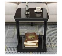 FAJNUZI2024 Table Basse Table Basse d'appoint en Verre trempé, Table de Bistro for extérieur, Jardin, pelouse, Balcon, Piscine, carrée avec Cadre métal, Rangement Meuble de Salon(Noir)