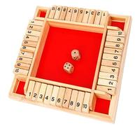 FaJoek Shut The Box 4 Joueurs, Fermez la boîte Jeu de Flop à Quatre Faces, Jeu en Bois Boîte Fermée, Boite de Jeux de Société en Bois Éducatif, avec 2 Dés (Rouge)