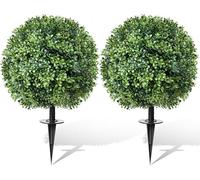 FAJUNZH Lot de 2 buis topiaires artificiels en cèdre avec piquet résistant aux UV pour intérieur et extérieur, porche, décoration de jardin - 61 cm