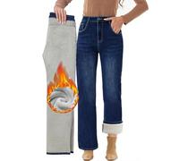 Fakanhui Jean d'hiver thermique doublé en polaire pour femme - Coupe ample - Chaud et décontracté, Bleu B, Taille S