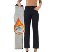 Fakanhui Jeans thermo flanelle pour femmes avec doublure polaire, coupe large, décontractées, chaudes, pour l’hiver, M