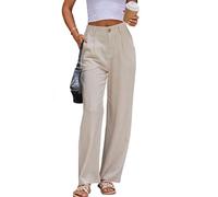 Fakanhui Pantalon Habillé en Lin et Coton pour Femme - Jambe Large, Coupe Droite, Style Décontracté d'Été