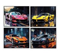 Fakcrkun 4 Pcs Affiches de Voiture, Art Mural de Voiture, Impressions d'Art Mural de Supercar, Impressions Classiques de Supercar pour Anniversaire de Garçons Hommes, Bureau, Chambre, Esthétique Décor