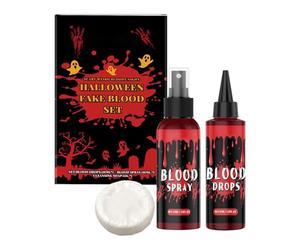 Fake Blood Kit, Face Paint Spray Drops Set, 5.04x4.65x1.57 Inches Good Coverage, Includes Cleaning Soap for Women, Men, Vampire Zombie Cosplay, Masquerade Props, Dress-Up Parties