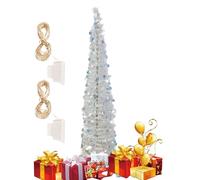 Fake Christmas Tree - Glitter Faux Holiday Tree with LED Colorful Lights | 5Ft Realistic Plants Decoration for Indoor Bedroom Tabletop Desktop Porch Outside Halloween Seasonal Decorating