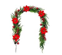 Fake Crimson Berry Swag, Lifelike Blossom Accent, 5ft Counter Garnish, Fest | This lifelike blossom accent gives festive draping garnish charm for window porch and office bookshelf decor.