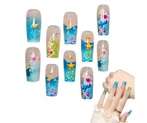 Fake Nail Set, Artificial Full Tips, Reusable Blue Manicure, Authentic Gloss Finish, Easy Application Kit for Holiday, Travel, Cosplay, Event, Gathering, Girls, Lady Use