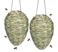 Fake Wasp Nest, 2pcs Wasp Nest leurre, 7x9 Faux roseaux tissés Suspendus, Dissuasion Pratique pour Le Jardin de Patio à la Maison des Hornets